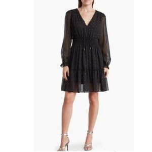 Black Fit and Flare Dress with Long Bishop Sleeves for Cocktail